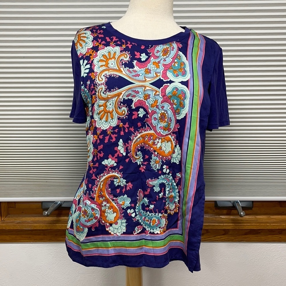 Anthropologie Maeve Purple Paisley Overlay Tee Size Small